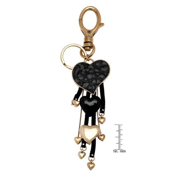 Pilgrim Goldtone and Black Leatherette Heart Charm Key Chain - Picture 3 of 3